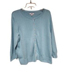Croft & Barrow Petite PXL Turquoise Button Front Cardigan Sweater